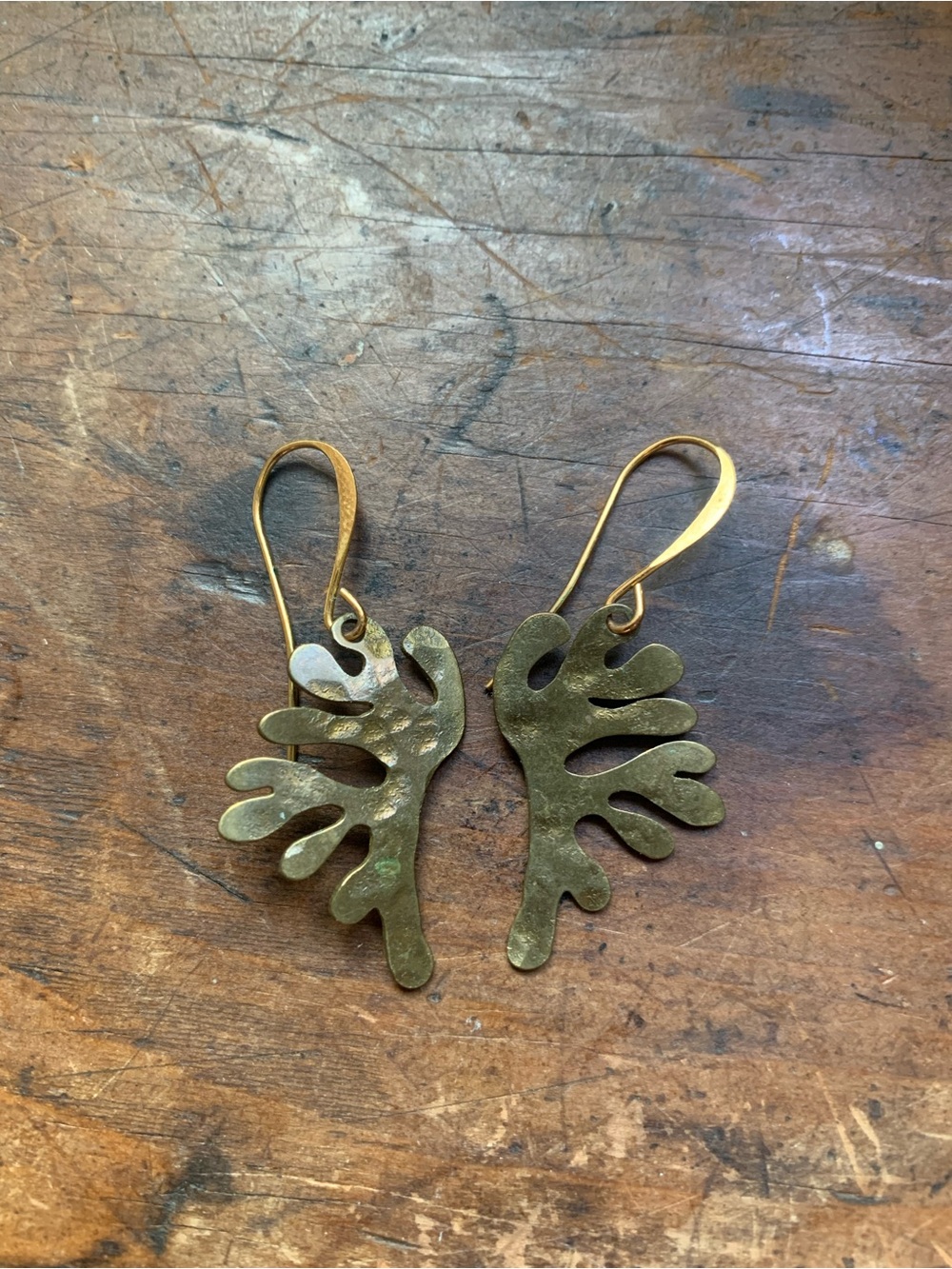 Handcrafted Brass Organic Dangle Earrings - Gold Tone
